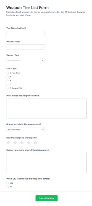 Weapon Tier List Form Template