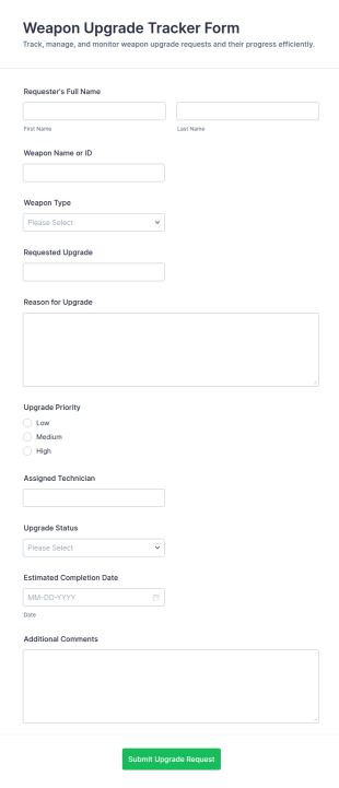 Weapon Upgrade Tracker Form Template