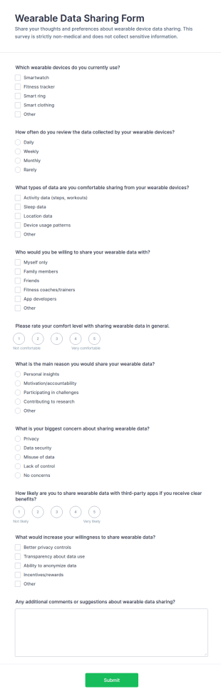 Wearable Data Sharing Survey Form Template