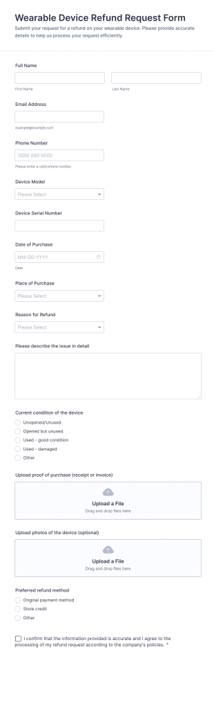Wearable Device Refund Request Form Template