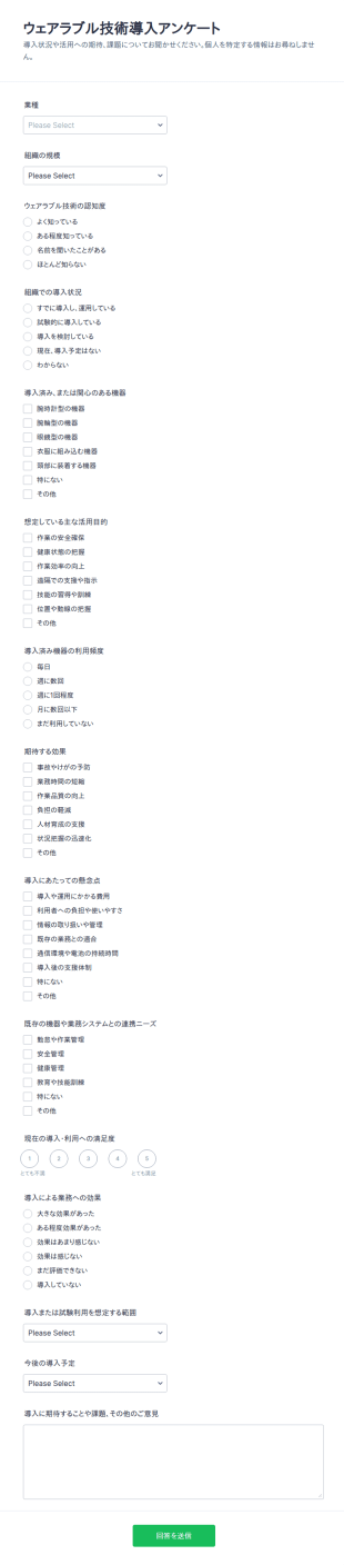 ウェアラブル技術導入に関する調査