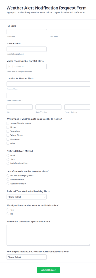 Weather Alert Notification Request Form Template