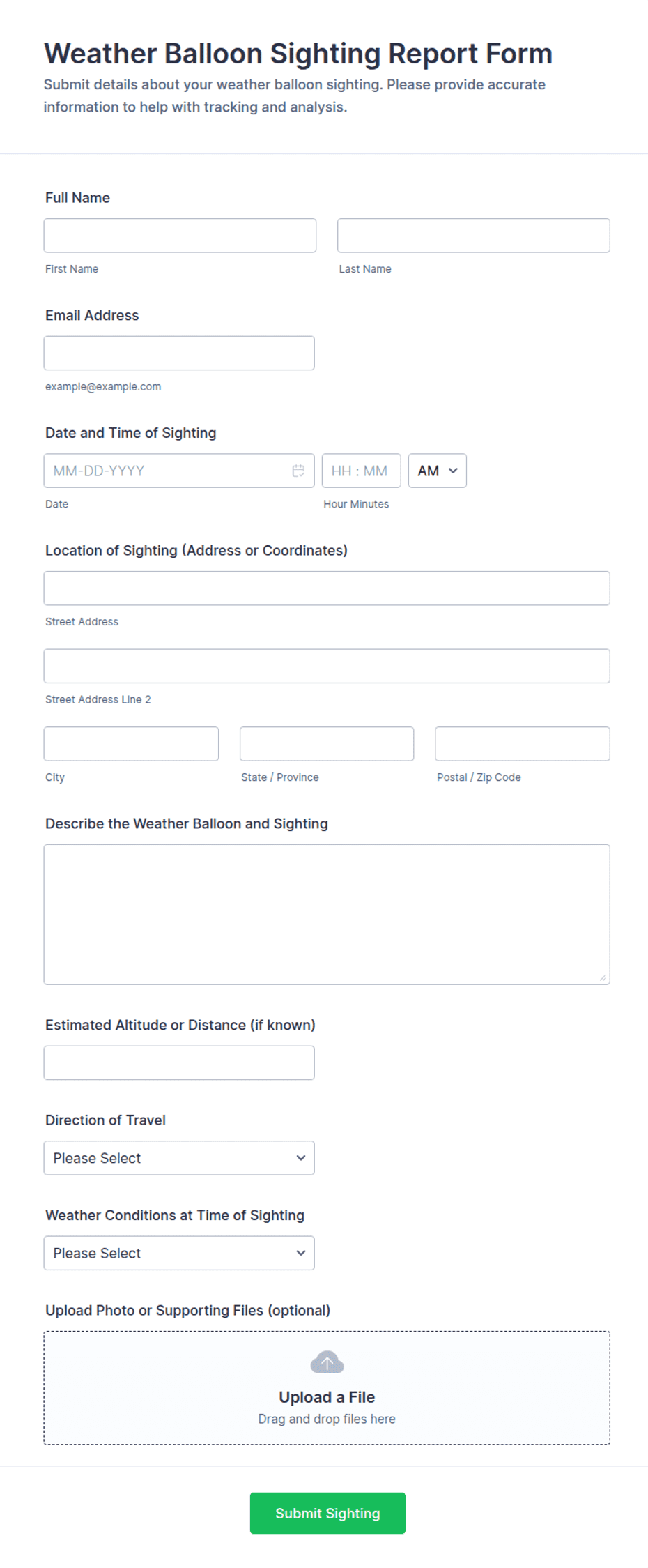 Weather Balloon Sighting Report Form Template | Jotform
