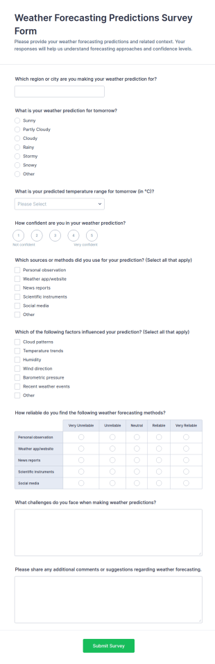 Weather Forecasting Predictions Survey Form Template