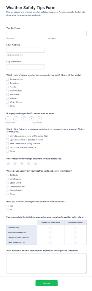Weather Safety Tips Form Template
