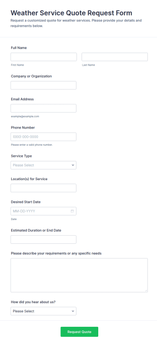 Weather Service Quote Request Form Template