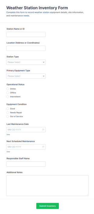 Weather Station Inventory Form Template