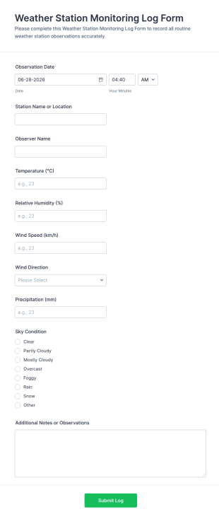 Weather Station Monitoring Log Form Template