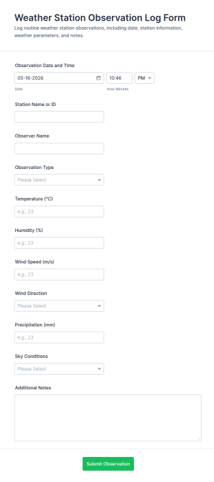 Weather Station Observation Log Form Template