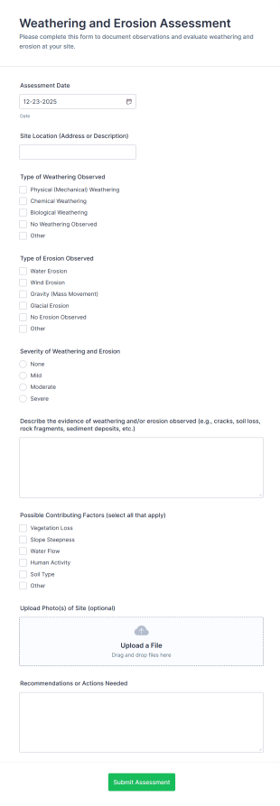 Weathering And Erosion Assessment Form Template