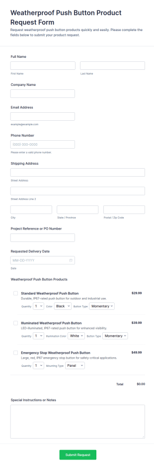 Weatherproof Push Button Product Request Form Template