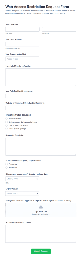 Web Access Restriction Request Form Template