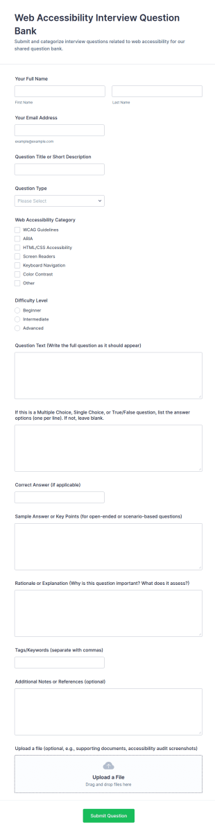 Web Accessibility Interview Question Bank Form Template
