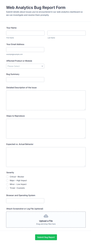 Web Analytics Bug Report Form Template