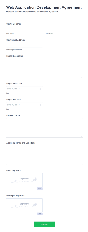 Web Application Development Agreement Form Template