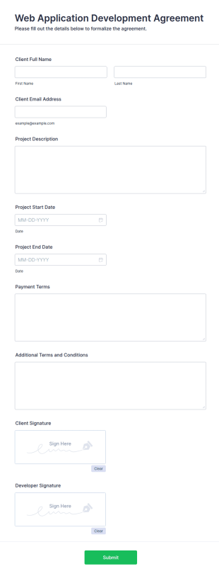 Web Application Development Agreement Form Template