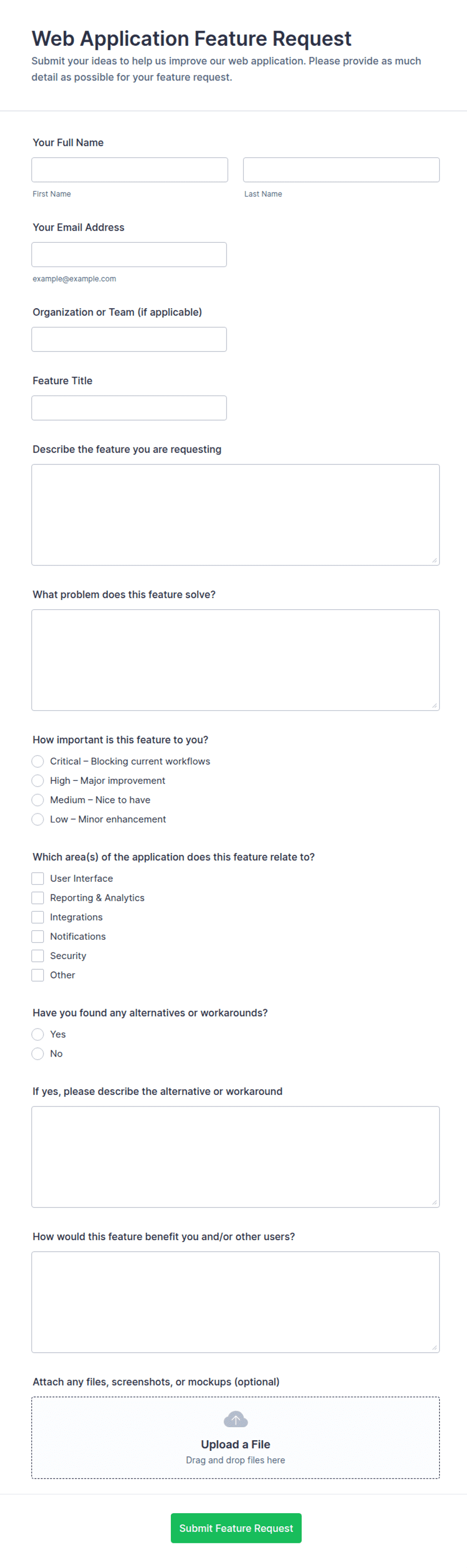 Web Application Feature Request Form Template | Jotform