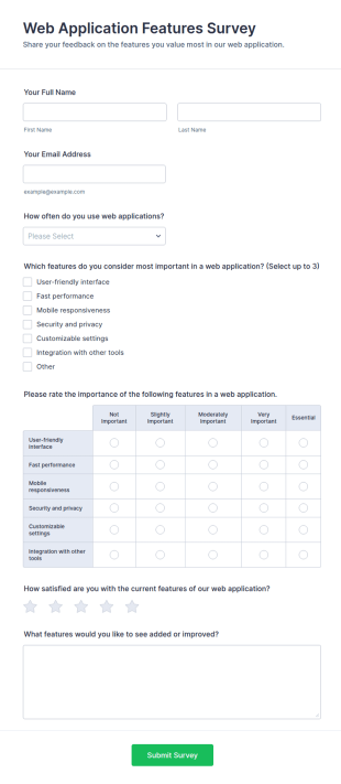 Web Application Features Survey Form Template