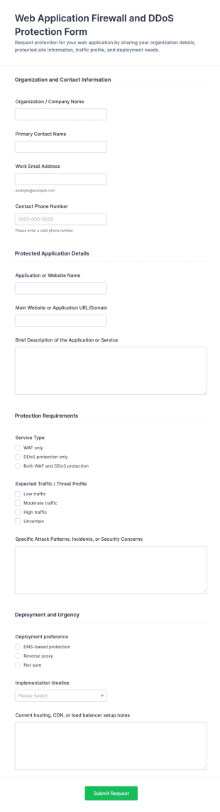 Web Application Firewall And DDoS Protection Request Form Template