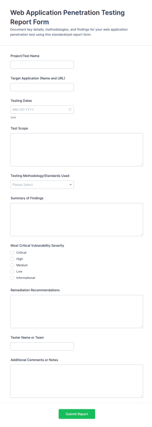 Web Application Penetration Testing Report Form Template