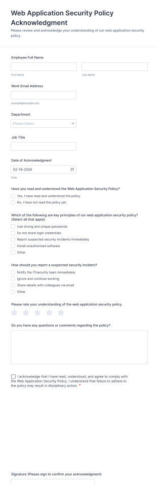 Web Application Security Policy Acknowledgment Form Template