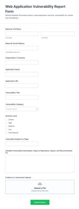 Web Application Vulnerability Report Form Template