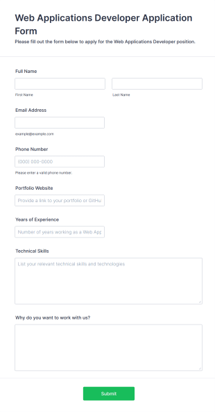 Web Applications Developer Application Form Template