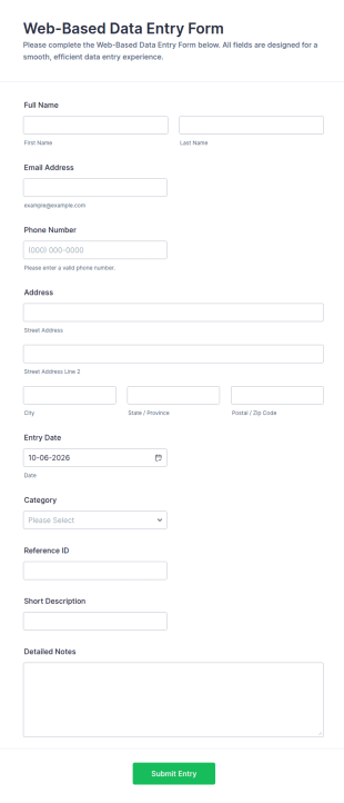 Web Based Data Entry Form Template