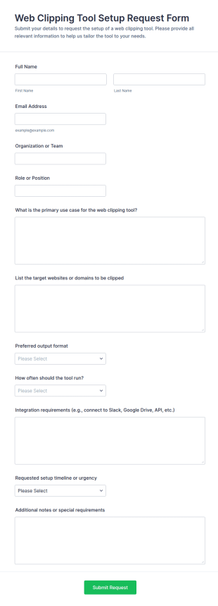Web Clipping Tool Setup Request Form Template
