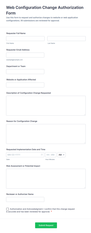 Web Configuration Change Authorization Form Template