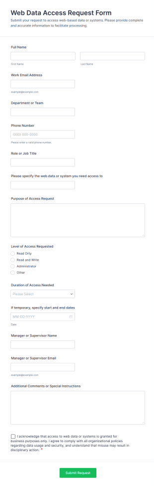 Web Data Access Request Form Template