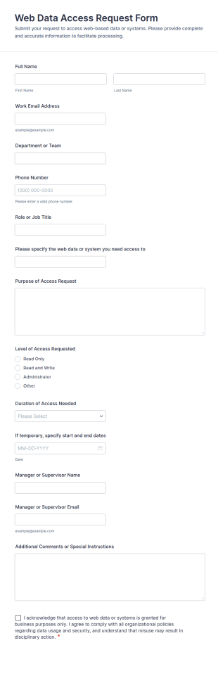Web Data Access Request Form Template
