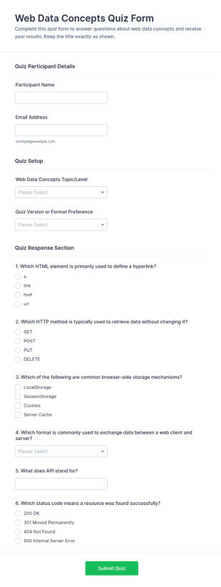 Web Data Concepts Quiz Form Template