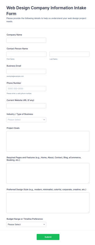 Web Design Company Information Intake Form Template