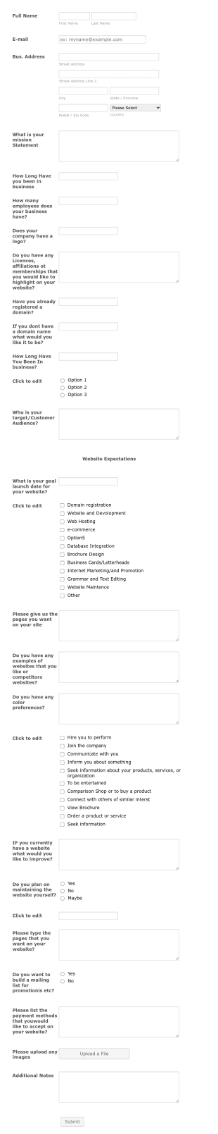 Web Design Creation Form Template