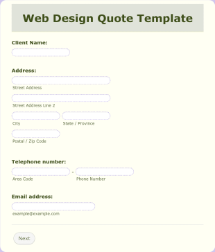 Web Design Quote Form Template