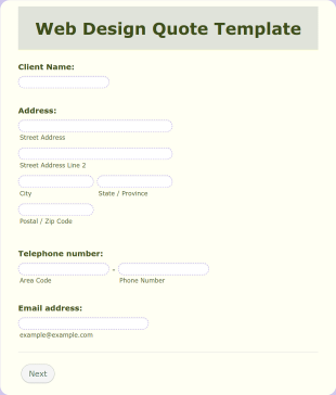 Web Design Quote Form Template