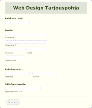 Web Design Tarjous Form Template