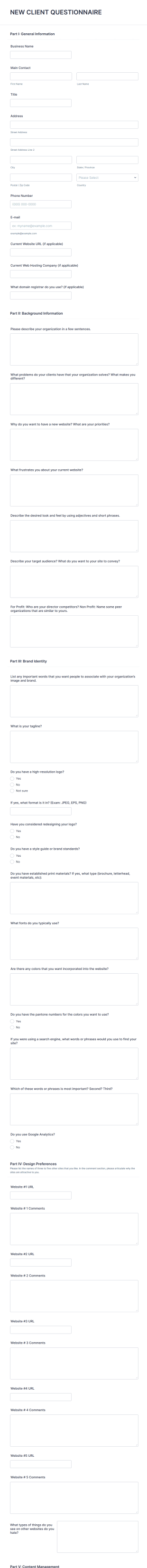 Web Designer Client Questionnaire Form Template