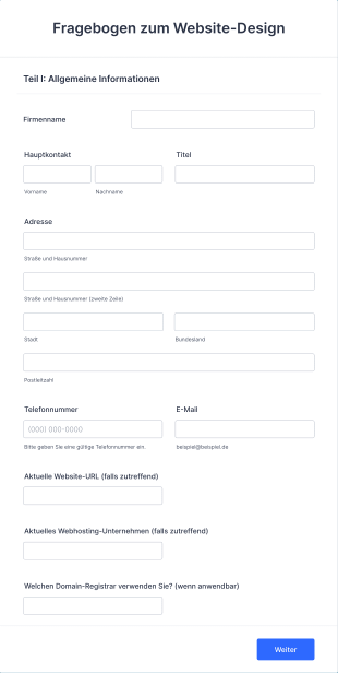 Fragebogen Zum Website Design Form Template