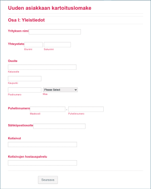 Web Designer Uuden Asiakkaan Kartoituslomake
