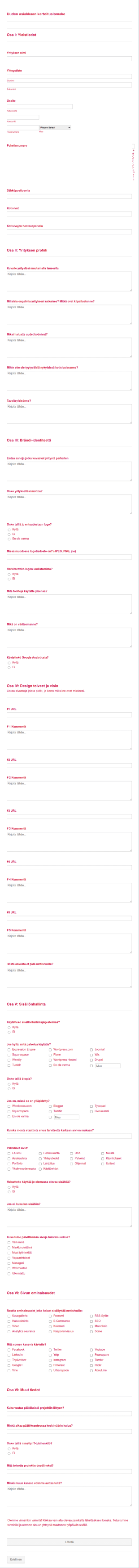 Web Designer Uuden Asiakkaan Kartoituslomake