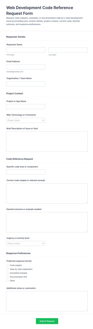 Web Development Code Reference Request Form Template