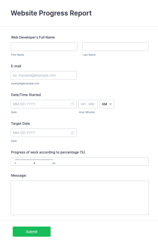 Web Development Progress Report Form Template