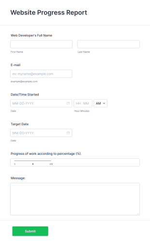 Web Development Progress Report Form Template