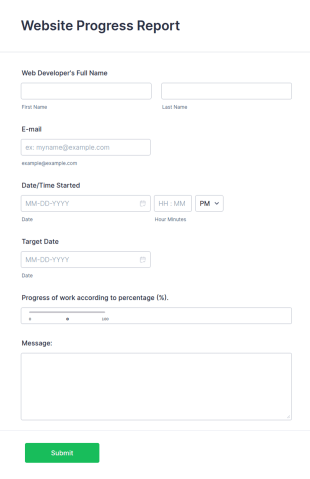 Web Development Progress Report Form Template