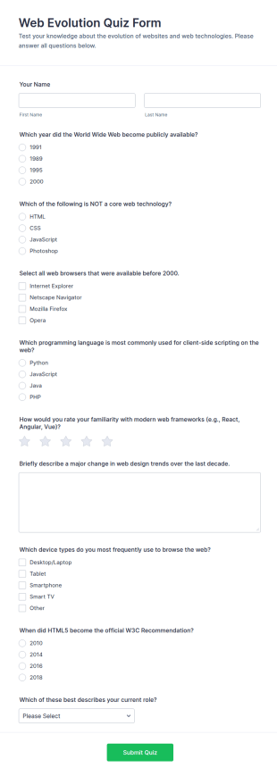 Web Evolution Quiz Form Template