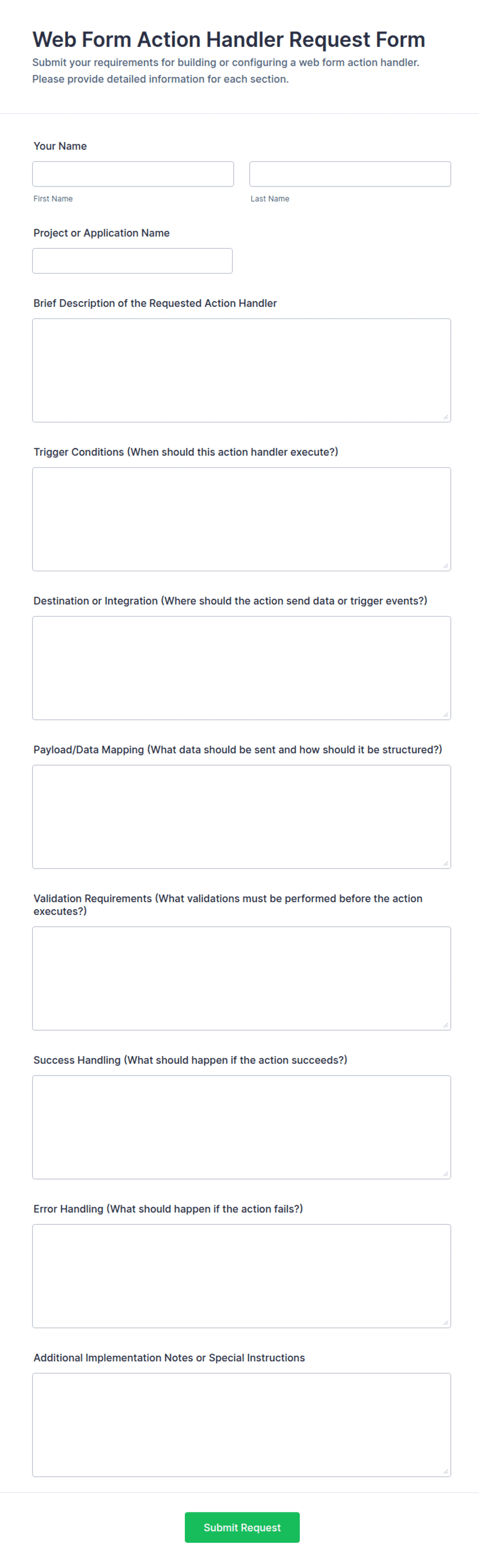 Web Form Action Handler Request Form | Jotform