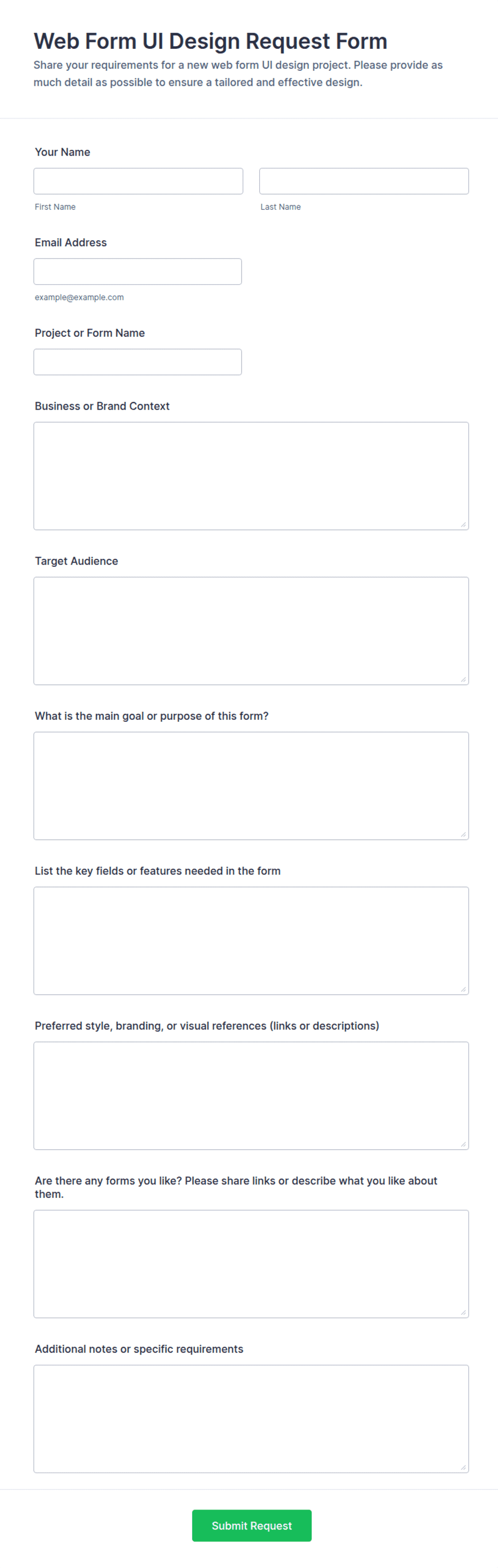 Pdf Questionaire Design Web Form UI Design Request Form | Jotform