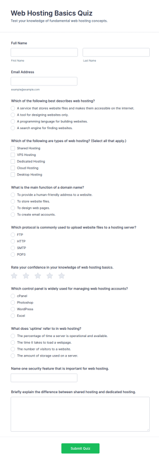 Web Hosting Basics Quiz Form Template
